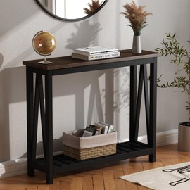 ChooChoo Console Table for Entryway Sofa Tables Living Room Farmhouse, Hallway Foyer Table Narrow with Shelf, Black