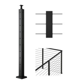 VEVOR Cable Railing Post, 36"x2"x2" Deck Railing Post, Black Corner Post, Stainless Steel Cable Railing System Kit for Indoor Outdoor Deck Balcony,1JZLGZXHS914ZPBNY001V0