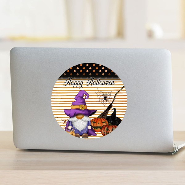 Stripe Gnome Pumpkins Spider Web Stickers, Halloween Welcome Vinly Decal