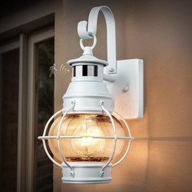 Lamomo White Outdoor Light,Exterior Front Porch Lights for House,Dusk to Dawn Motion Sensor Lights,Waterproof Anti-Rust Wall Mount Lantern for Outside,Garage(NO Bulb)