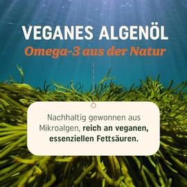 Omega 3 Vegan Algae Oil High Dose - 60 Mini Softgel Capsules | 1000 mg with 300 DHA & 150 EPA per Daily Dose | Sustainable, GMO Free (Non-GMO), Laboratory Tested | Vegan Omega 3 Dietary Supplement