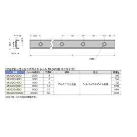 Sugatsune Industrial MLG20-200 190045763 Multi-Roller Linear Guide Rail