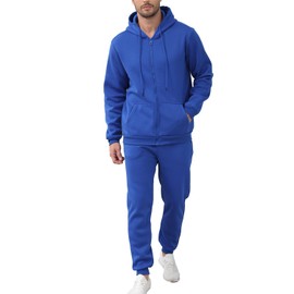 JIHUILAI bLue Grey Men's Tracksuits 2 Piece Sweat Suits Full Zip Up Hoodies Sweatpants Sets for Men Jogging Running Sports XL