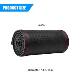 Genuine Leather Car Steering Wheel Cover, DIY Sewing Stitch on Wrap Auto Wheel Cover with Needle Thread, Breathable Anti-Slip Vehicle Steering Stitching Protector, Universal Fit (Black/Red)