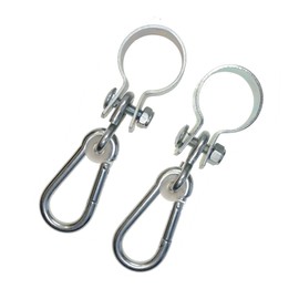 Danto® Set of 2 Cuff Hooks, Choice of Diameter, Swing Hooks, Door Hooks with Carabiner, Galvanised, For Pipes Or Round Woods, silver, 5cm