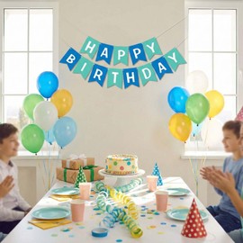 Blue Green Happy Birthday Banner, DIY Teal Ocean Theme Birthday Party Supplies, Reusable Blue Multi Color Celebration Garland Banners Decorations for Teens, Boys, Girls, Adults