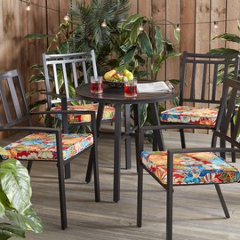 Greendale Home Fashions Outdoor 18-inch Square Reversible Seat Cushion with Ties, 4-Pack, Aloha Crimson 4 Count