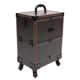 Headery Rolling Makeup Train Case Lockable Portable Cosmetic Organizer Trolley Large Capacity Aluminum Makeup Case Storage Organizer for Makeup Artists Manicurist (Coffee Color)