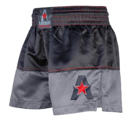 Anthem Athletics 50/50 Muay Thai Shorts - Kickboxing Short Boxing Trunks for Men & Women - Black, Grey & Red - Medium