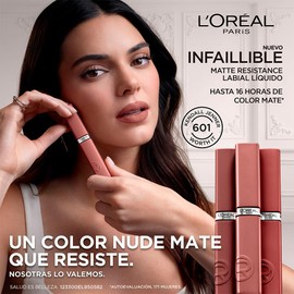 L'Oréal Paris, Infallible Matte Resistance Nudes, Labial Líquido Mate Larga Duración 16hr, Color Intenso con Ácido Hialurónico, Tono Worth It Medium 635, 5ml