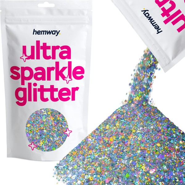 Hemway | Ultra Sparkle Mixed Festival Glitter - 100g / Silber Holographic Mix