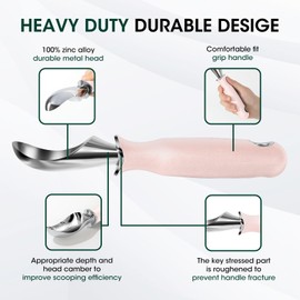 Beneno Heavy Duty Ice Cream Scoop - Upgraded Anti-Fracture Design, Comfortable Grip Long Handle, Effortless Scooping & Dishwasher Safe, Pink