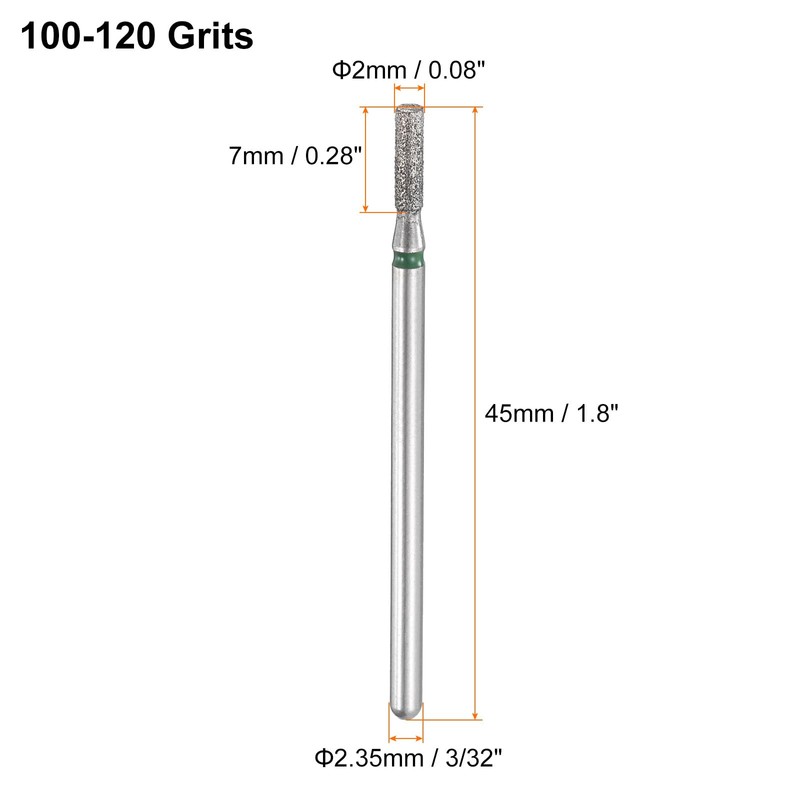 sourcing map 6pcs 100-120 Grits Diamond Grinding Bit 2mm Cylinder