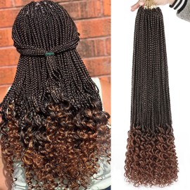 24 Inch Goddess Box Braids Crochet Hair with Curly Ends 8 Packs Pre-looped 3X Goddess Braids Hair Extensions Synthetic Boho Box Braiding Hair for Women (15Strands/pack T30#)