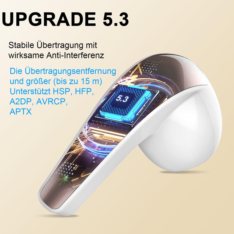 Bluetooth Headphones, Wireless Bluetooth 5.3 In-Ear Headphones with 4 Mics,