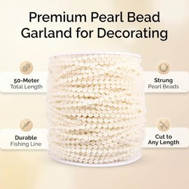 Guirnalda de Perlas 50m 3mm Beige con Cuerda Roscada para Decoración de Bodas, Ramos de Novia Manualidades DIY, Fiestas y Decoración de Habitación