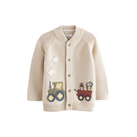 NEXT 100% Cotton Cardigan with Figures, Neutral Train