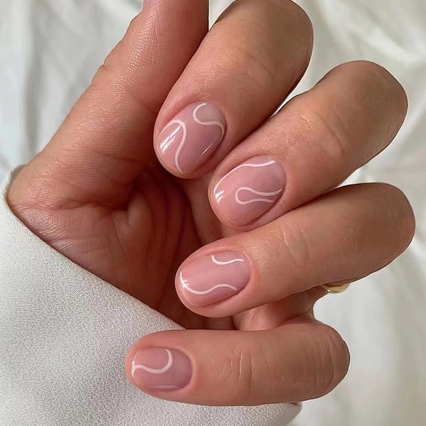 MERVF Square Press on Nails Short Fake Nails Nude Squoval