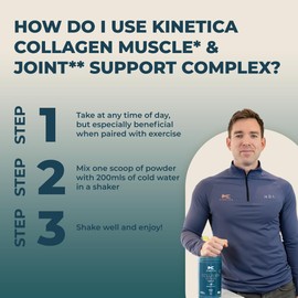 Kinetica Collagen Powder Joint & Muscle Support Complex FORTIGEL Bovine Collagen peptides, 320mg Vitamin C, 5μg Vitamin D, 100mg Hyaluronic Acid, 500mg Glucosamine Sulphate, Berry Flavour, 350g