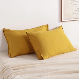 NTBAY French Linen Pillow Cases - Yarn Dyed 2 Pack 100% Linen Standard Pillowcases, Breathable and Cooling Washed Pillow Cases with Envelope Closure, 20x26 Inches, Ginger Yellow