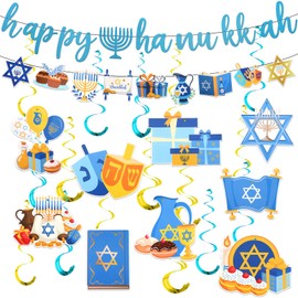 NOVWANG 27pcs Hanukkah Decorations, NO-DIY Happy Hanukkah Banner and Hanukkah Hanging Chanukah Festival Party Decorations for Home Yard Holiday Party Outdoor Indoor Supplies