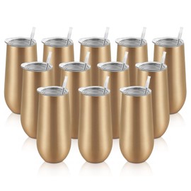Lifecapido 12 Pack Stemless Champagne Tumblers, 12oz Champagne Insulated Tumblers, Champagne Flute Tumbler, Stainless Steel Stemless Champagne Glass for Birthday Party Wedding Christmas (Gold)