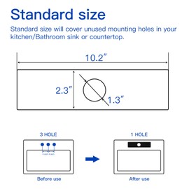 BWE Square 10 Inch Kitchen Sink Faucet Hole Cover Deck Plate Escutcheon Kitchen Faucet 1 or 3 Hole Escutcheons Stainless Steel Vessel Vanity Sink Matte Black Faucet Cover