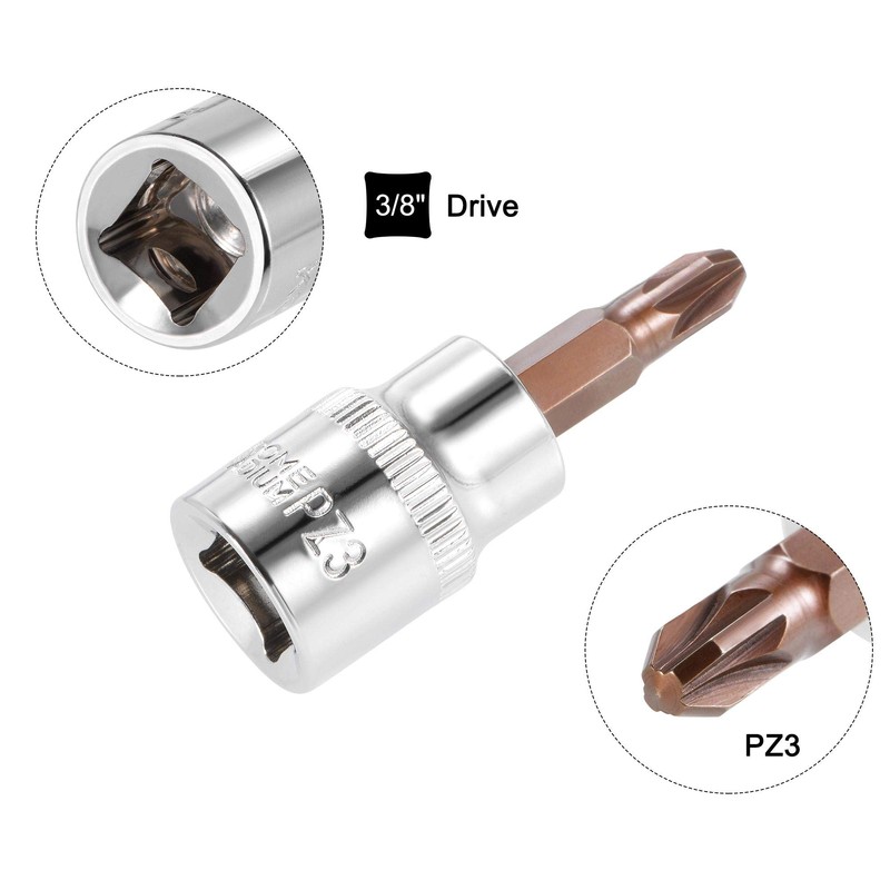 sourcingmap 3/8-inch Drive x PZ3 Bit Socket, S2 Steel Bits,