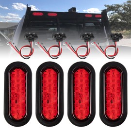 Oyviny 6 Inch Oval Red LED Trailer Tail Lights W/Light Pigtail 4PCS, Super Bright 24LEDs Oval 6" Brake Turn Stop Tail Lights with Flush Mount Grommets DOT SAE Certified for RV Truck, Bus, Trucks