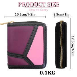 FuninCrea Womens Wallet, PU Leather Wallet for Women, Portable Bifold Wallet with Zipper, Multiple Compartments Credit Card Holder Small Wallet with Accordion-Style Slots for Card, Coin (Pink+Black)