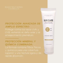 Protector Solar en Gel FPS 50+ | Cutis Sensible | Vitamina E + Bisabolol | 100 ml | Nuestra Tierra Cosmética