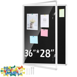 Ctosree Enclosed Bulletin Board Case Lockable Cork Notice Board Waterproof Board Aluminum Framed Bulletin Boards Cabinet with Mounting Screws for School Class Office Wall 36x28 inch (Black)