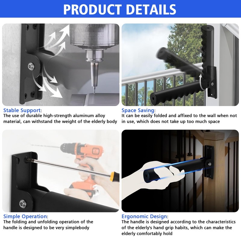 YIBEICO Folding Grab Bars for Doorway/Stairs Assist for Seniors, Flip