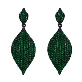 EVER FAITH Costume Party Ear Jewelry for Women Rhinestone Crystal Rhombus Leaf Dangle Drop Pierced Earrings Green Black-Tone
