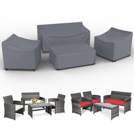 MUTUSHI Patio Furniture Covers Set 4 Piece Outdoor Furniture Cover Waterproof, 600D Heavy Duty Lawn Outdoor Patio Furniture Set Covers - Grey Large