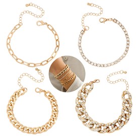 WVFHVISL Tück Bracelet Women's Gold Carat Gold-Plated Stacking Bracelets Gold Bracelets Women's Chains Bracelet Set Cuban Snake Chain Bracelet Stackable Silver Bracelet Set for Women, 合金