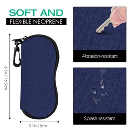 MoKo Glasses Case - [Ultra Lightweight] Neoprene Zip Sunglasses Bag with Belt Clip for Glasses, Frame, Portable Case for Keys, Pencils, Cards, Peacock Feather - Dark Blue