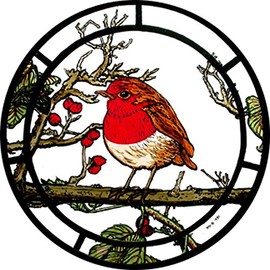 STAINED GLASS WINDOW ART - STATIC CLING DECORATION - FAT ROBIN