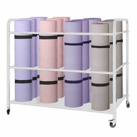 Arlifo Yoga Mat Storage Rack Basket Workout Equipment Home Gym Storage Rack with Wheels White Yoga Mat Holder Exercise & Fitness Organizer for Dumbbell Kettlebells Resistance Bands Yoga Blocks Foam