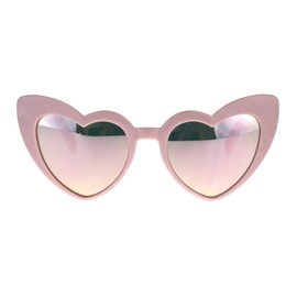 Womens Heart Shape Color Mirror Cat Eye Plastic Groovy Sunglasses Pink