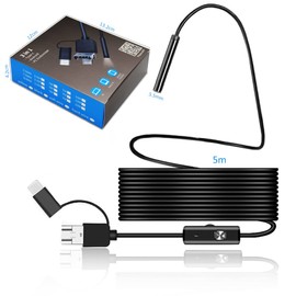 Cámara Endoscopio USB 3 en 1, USB/Micro USB/Type-C, Cámara HD de Inspección por Boroscopio a Prueba de Agua para Alcantarillado, Tubería, Automotriz, Compatible con Android y Windows (5m, Cordón Suave)