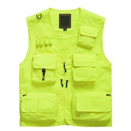 Lilychan Mens Utility Casual Fishing Vests Outdoor Work Vest Multi Pockets Cargo Vest Travel Hunting Camping Tactical Outerwear (Fluorescent green, X-Large)