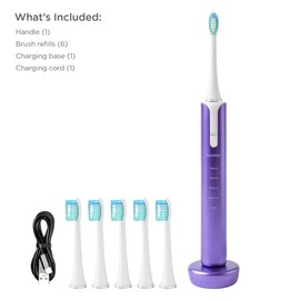 Soniclean Lux Sonic Toothbrush for Adults with 6 Toothbrush Heads, Rechargeable, Automatic, Purple