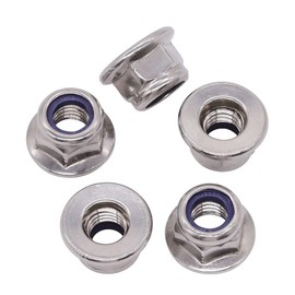M5-0.8 (50 Pack) Flange Metric Hex Locknuts, Hexagon Flange Lock Nuts with Non-Serrated Flange Washer, Stainless Steel 304 (18/8), Blue Nylon Insert Flange Hex Locknuts