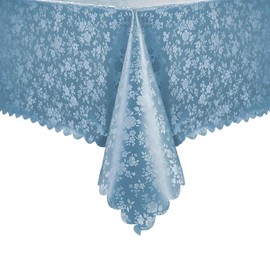 Romanstile Rectangle Vinyl Tablecloth,100% Waterproof Heavy Duty Oil Spill Proof Stain Resistant Plastic PU Table Cover with Flannel Backing for Kitchen, Dining (Rose Blue, 60 x 84)