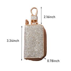 Teadokly Zipper Car Key Case, Universal Key Fob Cover, Keychain Holder with Metal Hook, Sequins Car Key Bag (Silver)