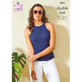 King Cole Ladies DK Knitting Pattern Stocking Stitch or Cable Panel Top (5991)