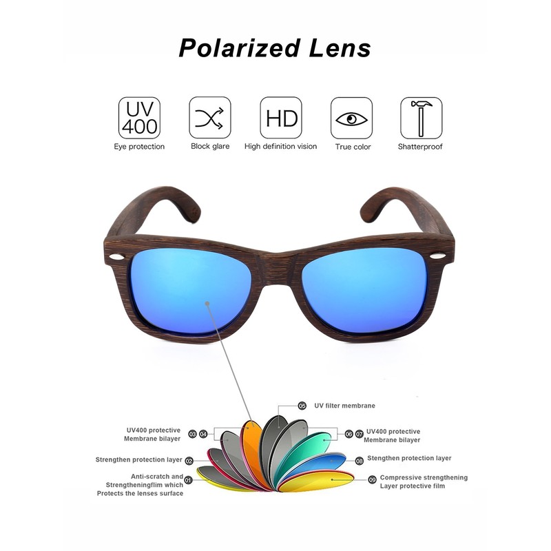 Bamboo Sunglasses Men Polarized Handmade Eyewear Cat.3 Floating Sun Glasses