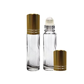 Perfume Studio® 10ml Glass Roller Bottles with Gold Caps for Essential Oils; 2 Piece Set (Plastic Ball, Clear)