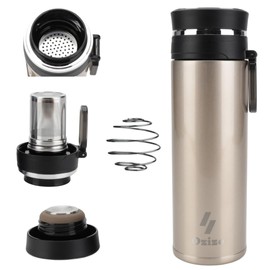 Ozizo Tea Infuser Bottle for Loose Leaf Tea | Stainless Steel Herbal Travel Mug | Water Bottle with Infuser Set | Double Wall Insulated Drinking Cup with Strainer (1, Golden)